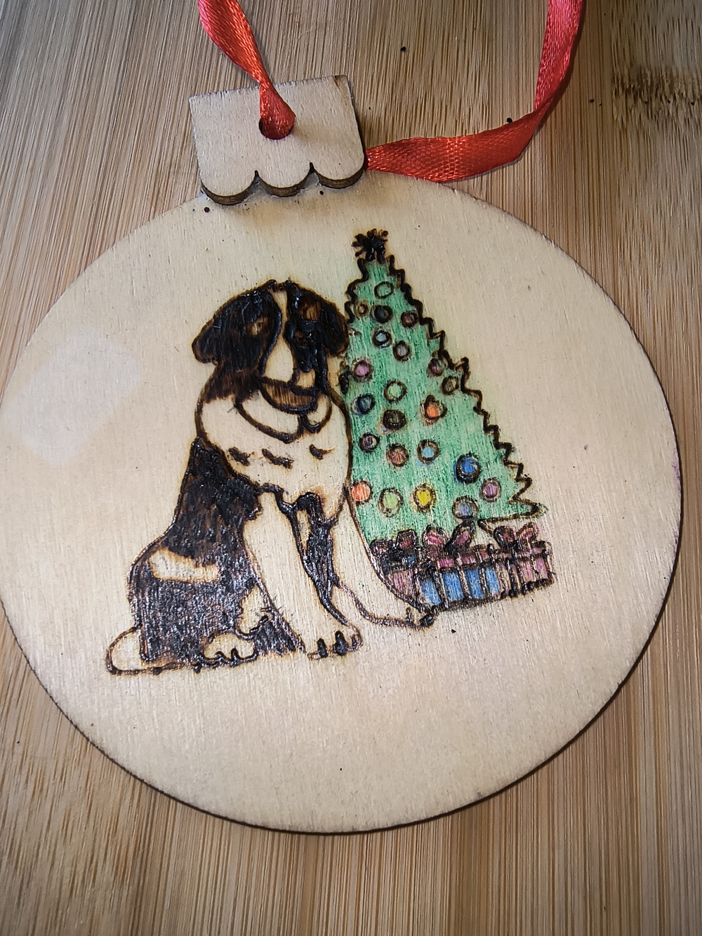 Hand Crafted Brown & Green Dog Christmas Ornament